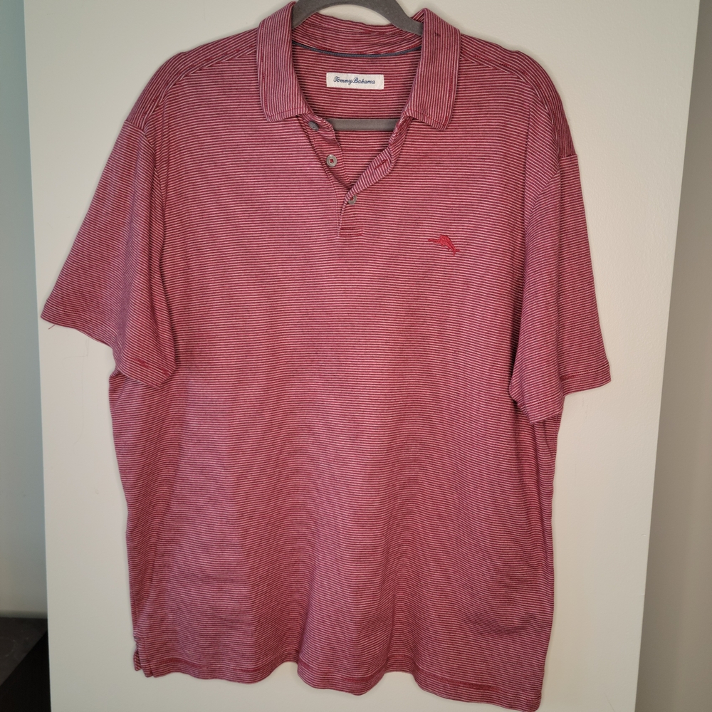 Tommy Bahama Red Striped Polo Shirt Men’s Short Sleeve Casual Cotton Size LG